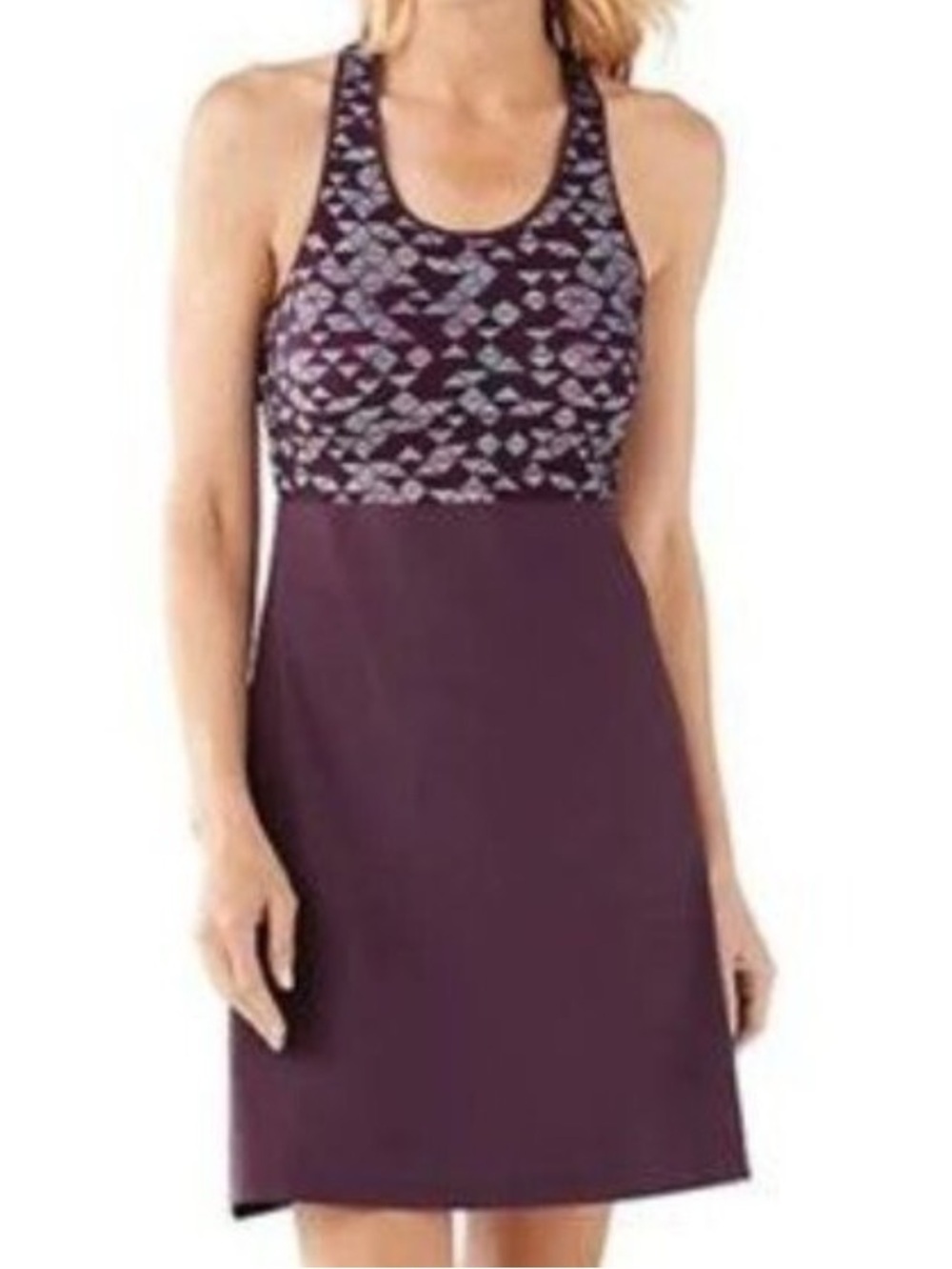 Smartwool Willow Lake Purple Geometric Print Merino Wool Cross Back Dress Mini S